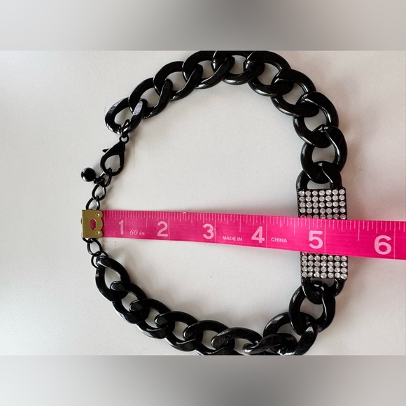 Black Chain Necklace with Rhinestone Accent - Picture 3 of 4